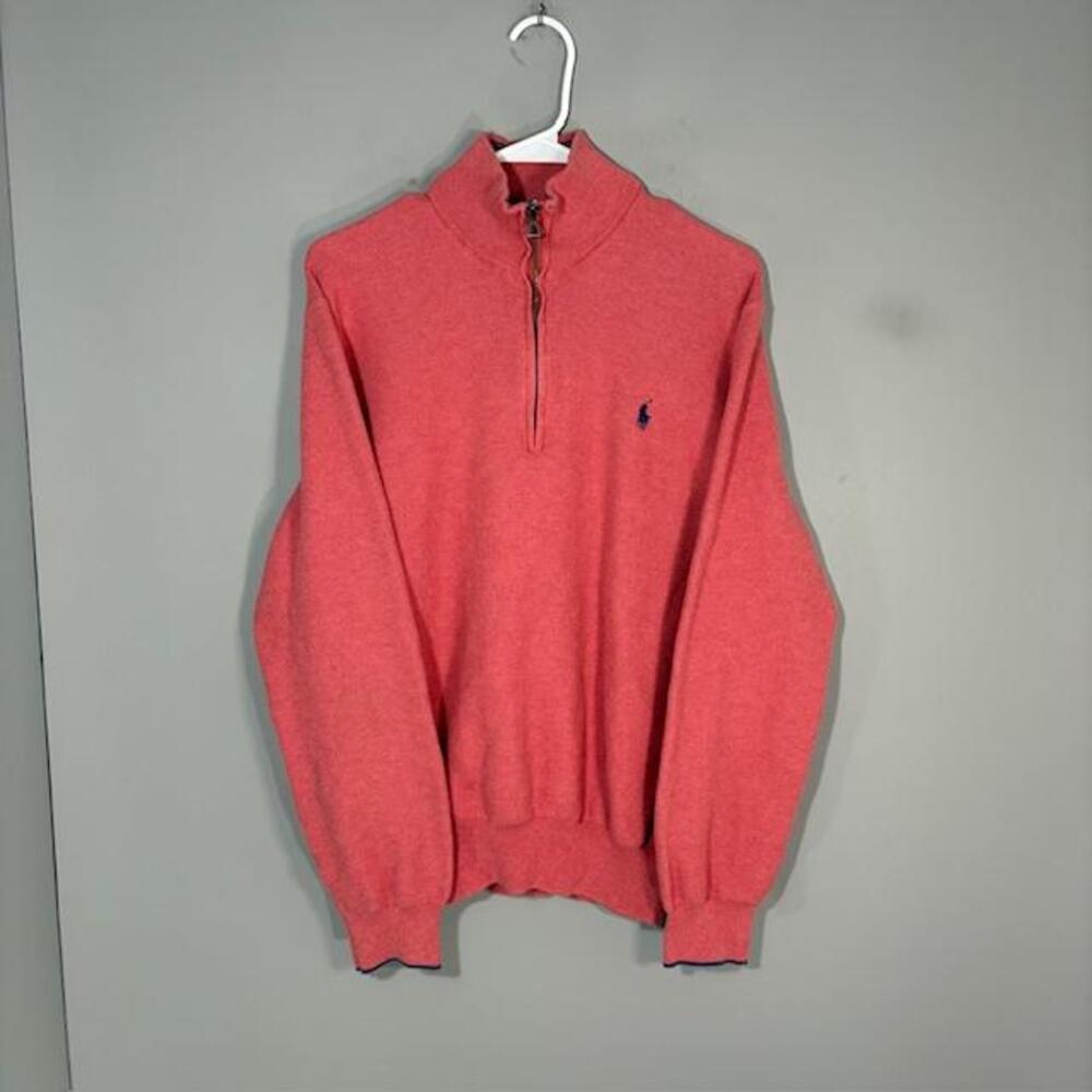 Polo Ralph Lauren Sweater Mens XL Pink Pima Cotton 1/4 Zip Mock Neck Pullover